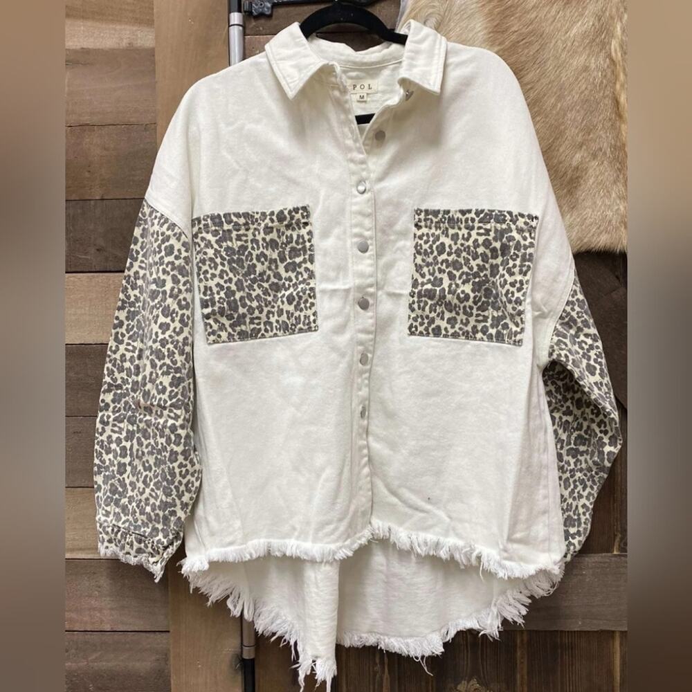 POL Leopard Print Contrast Denim Jacket Women's Size Small